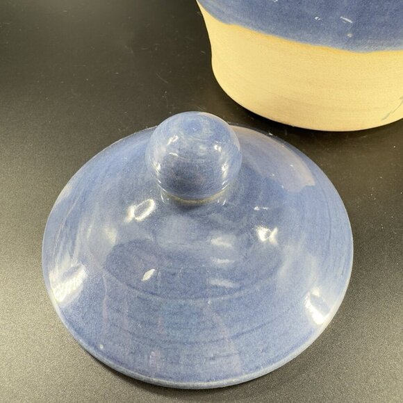 Rowe Pottery Cambridge Works Blue Glazed Jug Handle Pitcher Flower Canister Jar - Picture 14 of 16